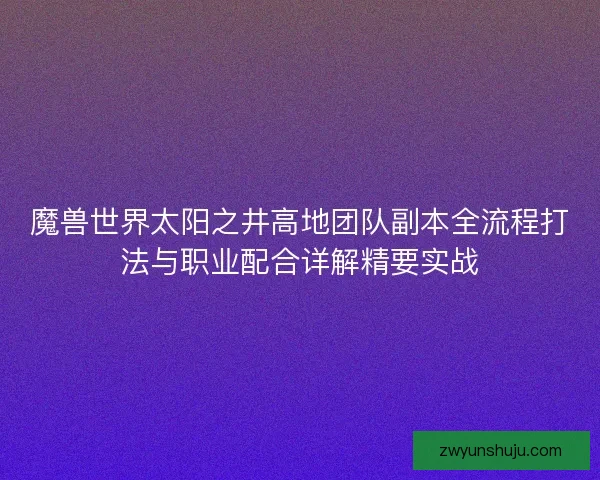 魔兽世界太阳之井高地团队副本全流程打法与职业配合详解精要实战